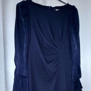 Dkny Blue Sheath Dress with Bishop Sleeves and Cowl Neck